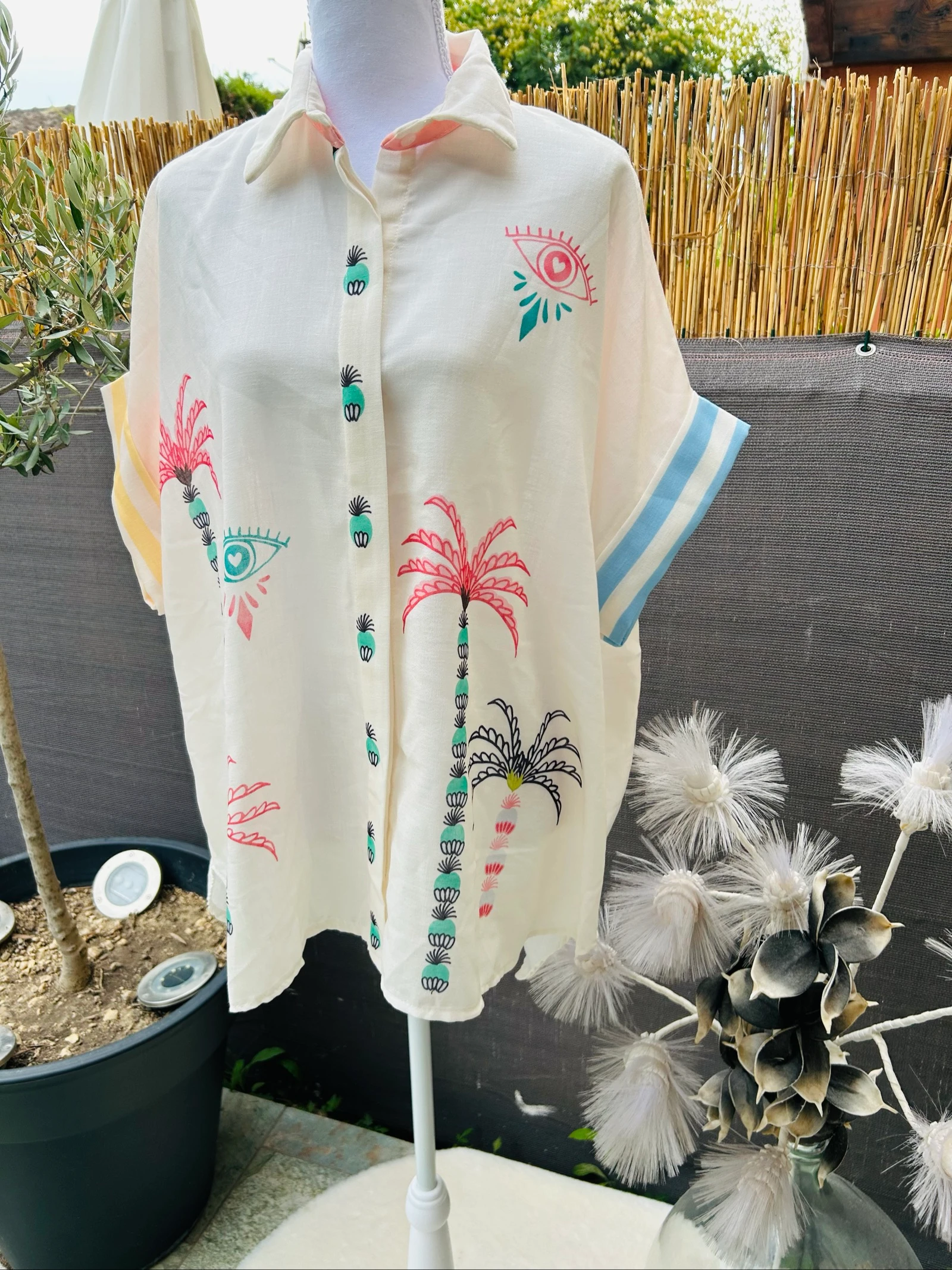 Oversized bohemian blouse with  motif 36-48 – photo 3